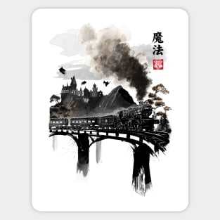 Train to school of magic sumi e Sticker